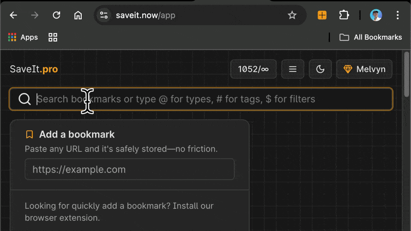 Explaining how to save a link using the search bar