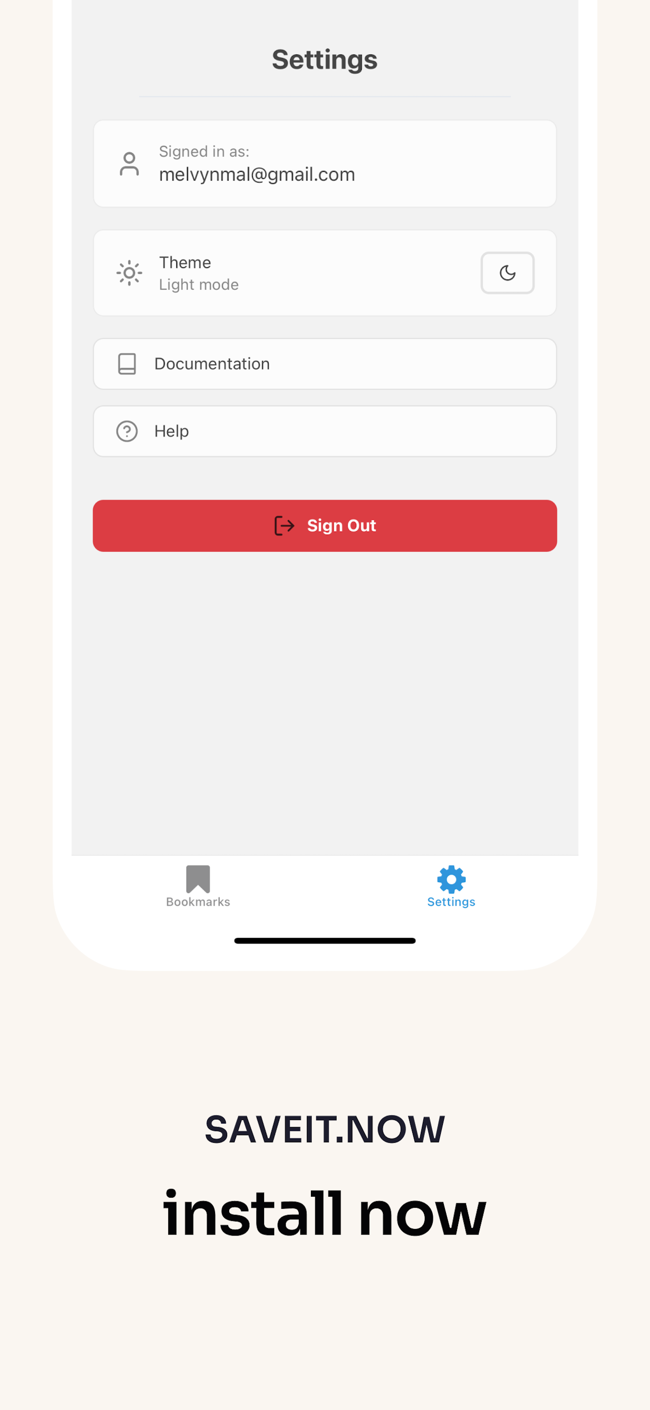 SaveIt.now iOS App - Settings